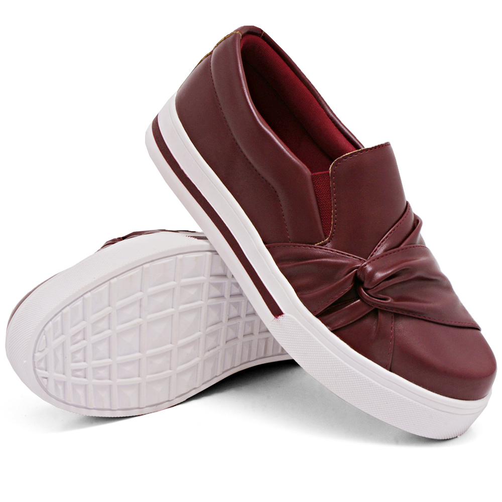 Tênis Slip On Feminino Casual com Laço Dk Shoes Vinho