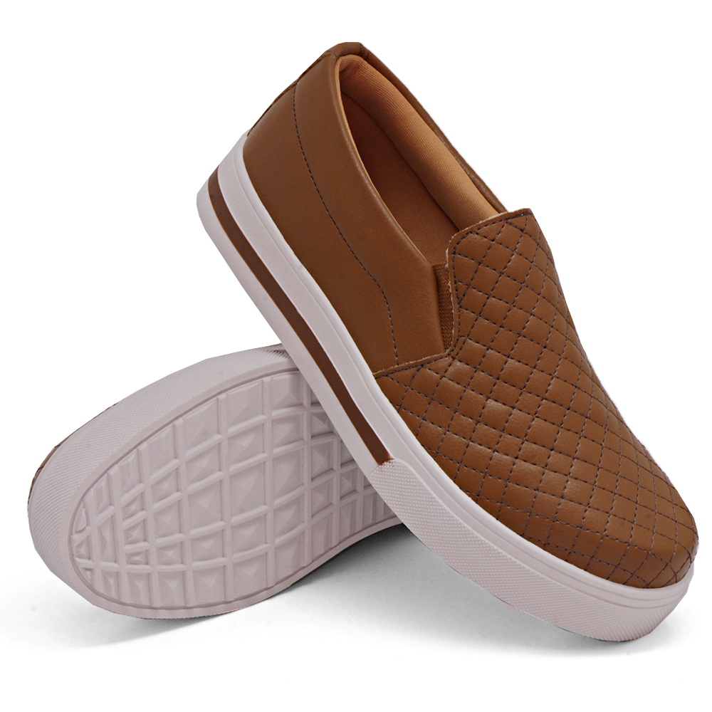 Tênis Slip On Feminino Casual com Matelasse Dk Shoes Caramelo