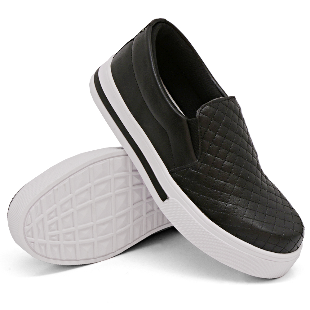 Tênis Slip On Feminino Casual com Matelasse Dk Shoes Preto