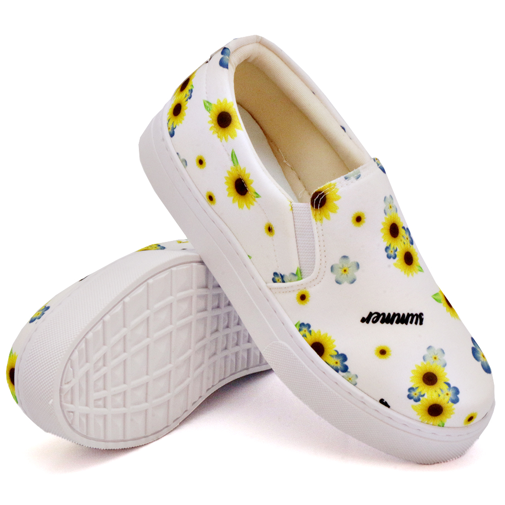 Tênis Slip On Feminino Casual Estampado Dk Shoes  Branco