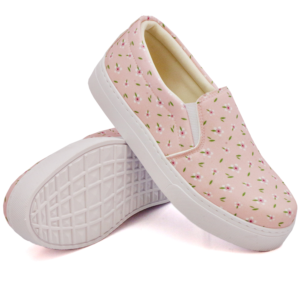 Tênis Slip On Feminino Casual Estampado Dk Shoes  Rosê