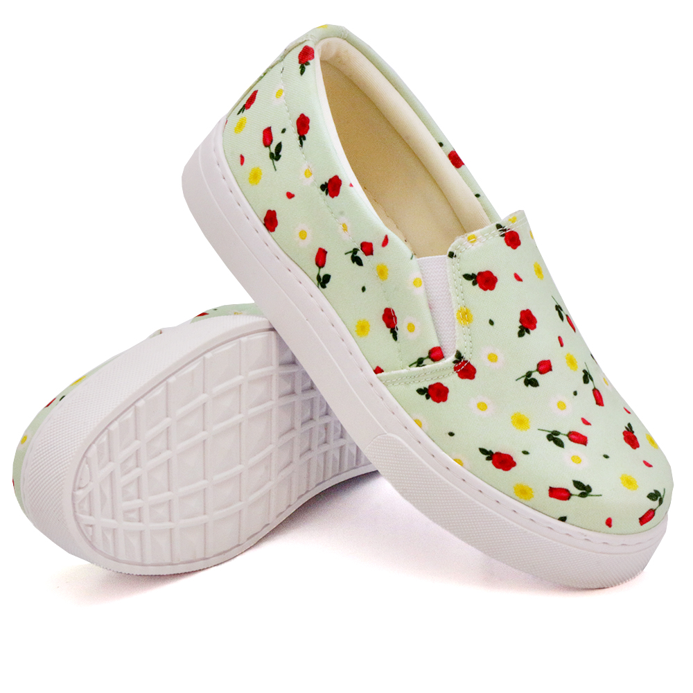 Tênis Slip On Feminino Casual Estampado Dk Shoes  Verde