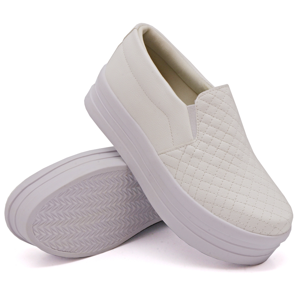 Tênis Slip On Feminino com Elastico e Matelassê Dk Shoes Branco