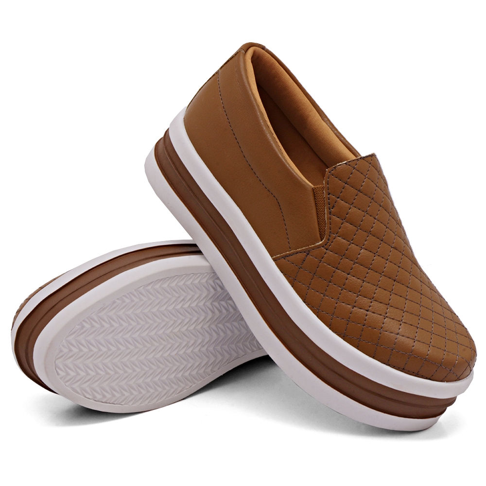 Tênis Slip On Feminino com Elastico e Matelassê Dk Shoes Caramelo