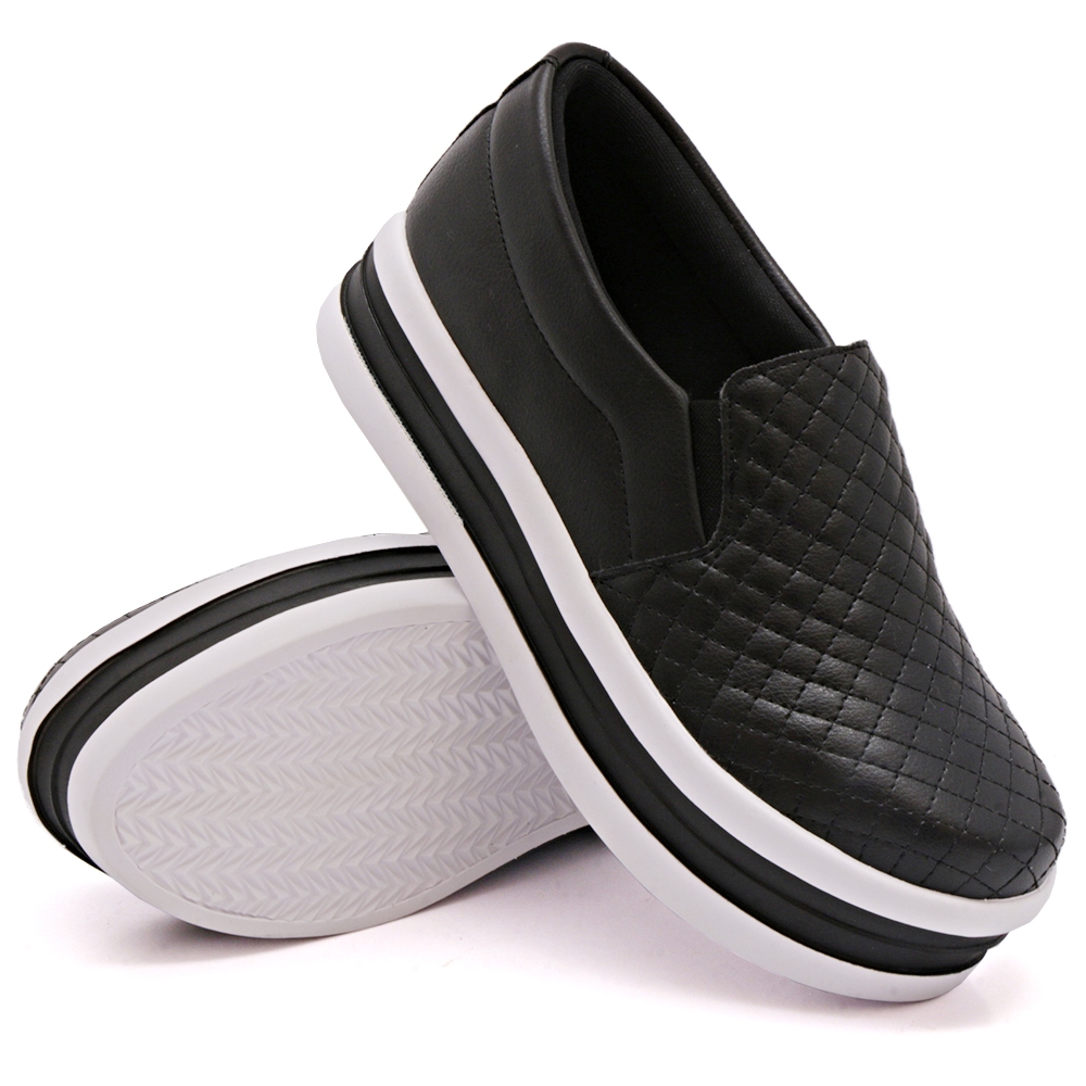 Tênis Slip On Feminino com Elastico e Matelassê Dk Shoes Preto