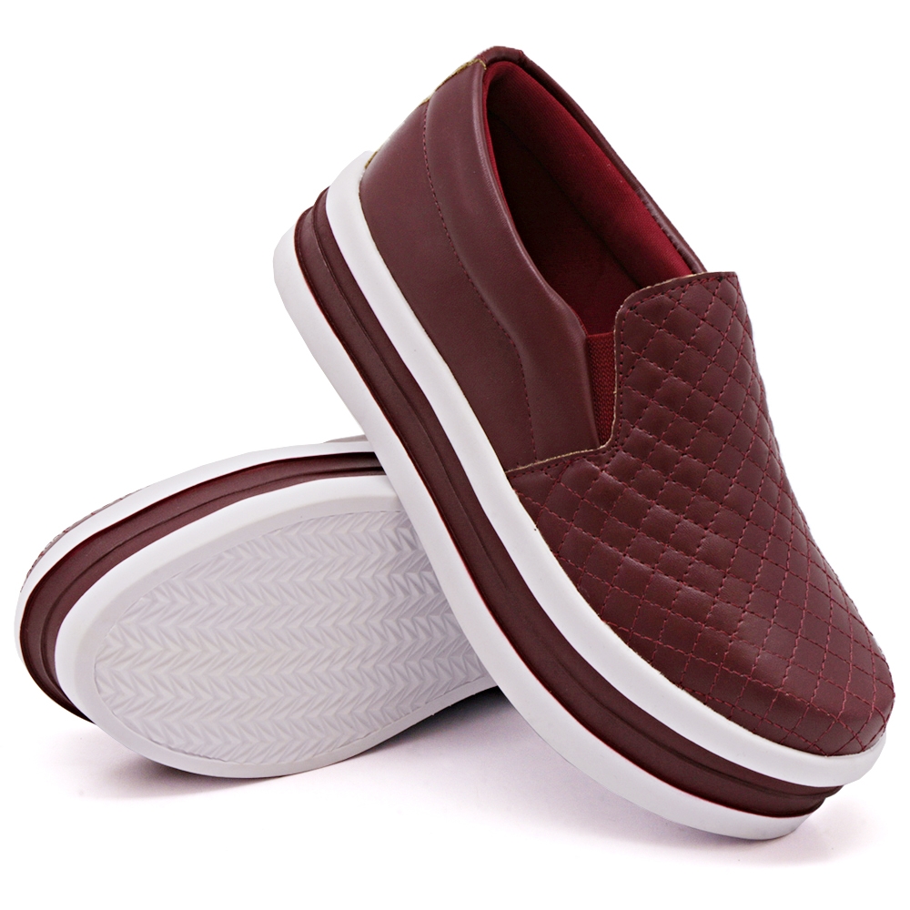 Tênis Slip On Feminino com Elastico e Matelassê Dk Shoes Vinho