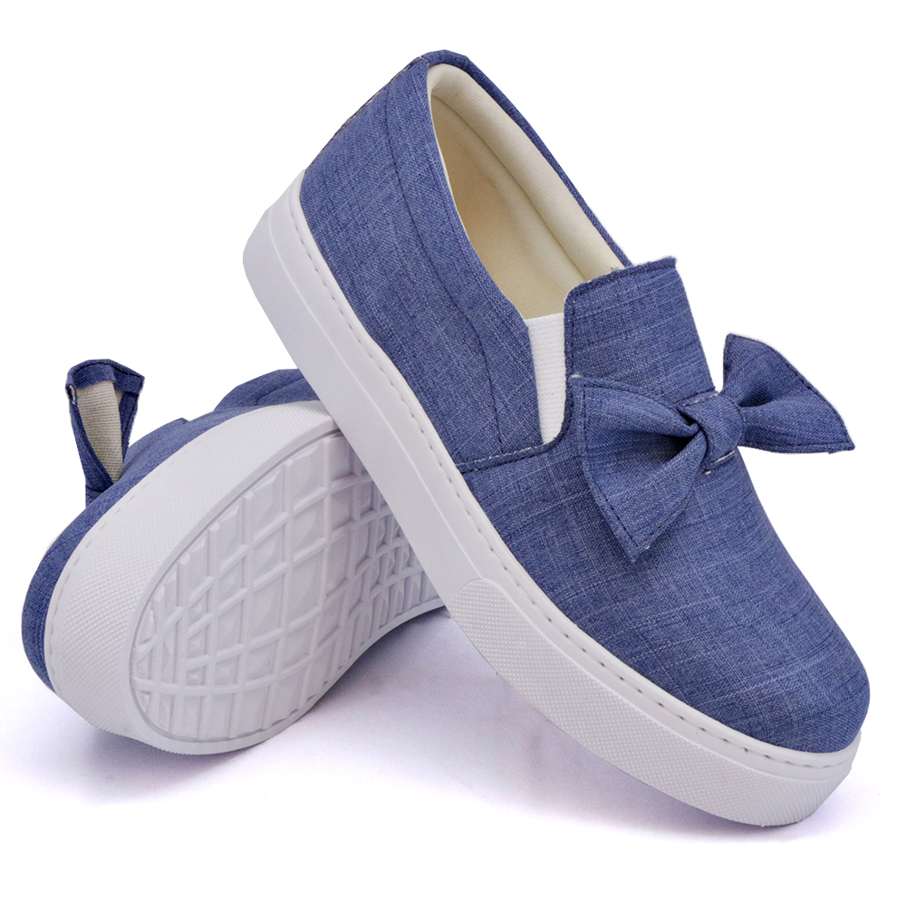 Tênis Slip On Feminino com Laço Dk Shoes Azul