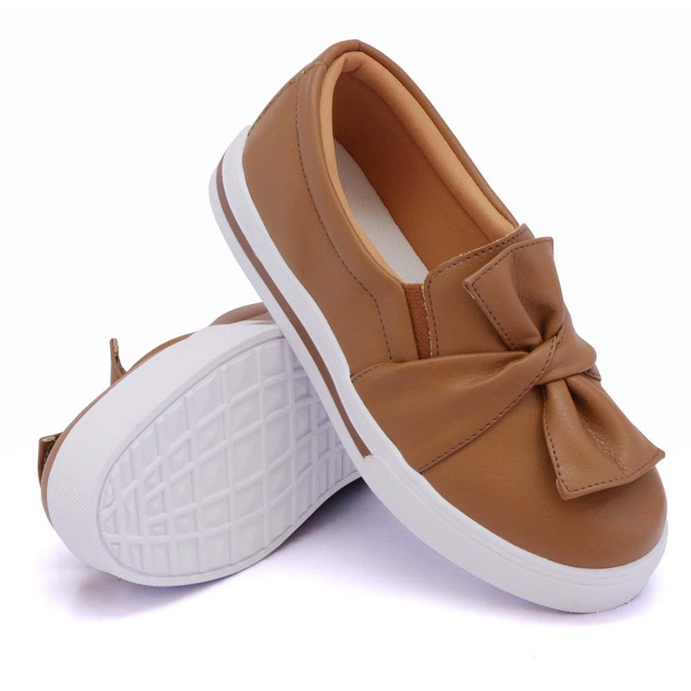 Tênis Slip On Feminino com Laço Dk Shoes Caramelo