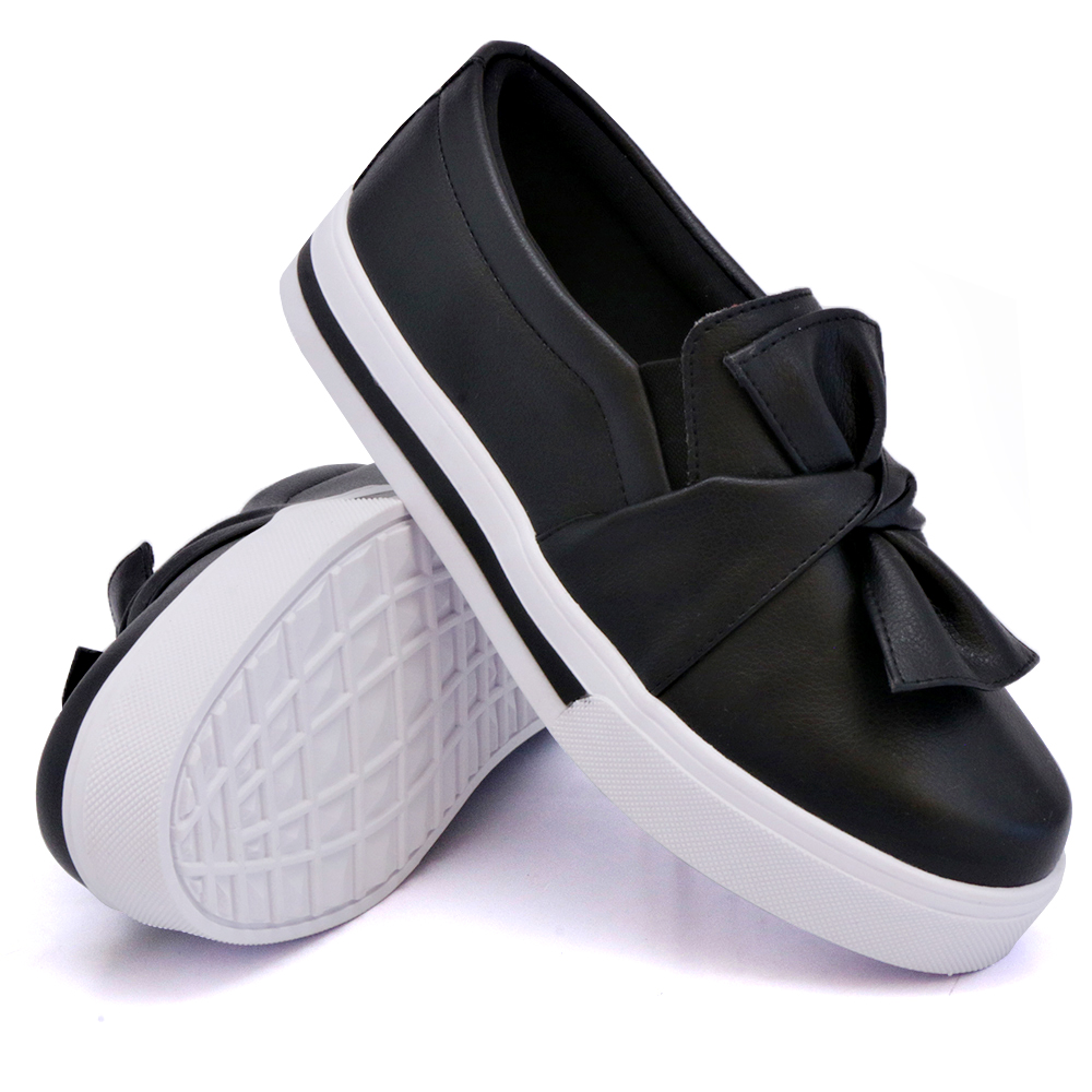 Tênis Slip On Feminino com Laço Dk Shoes  Preto