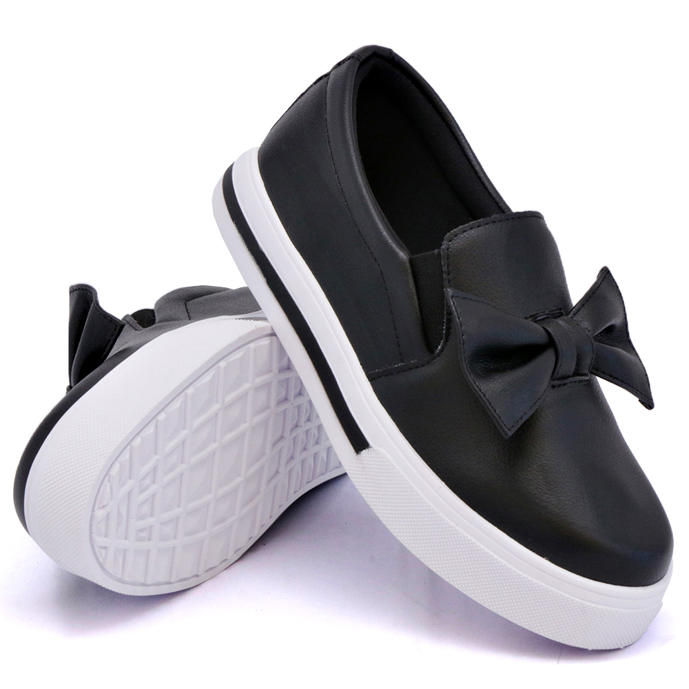 Tênis Slip On Feminino com Laço Dk Shoes Preto