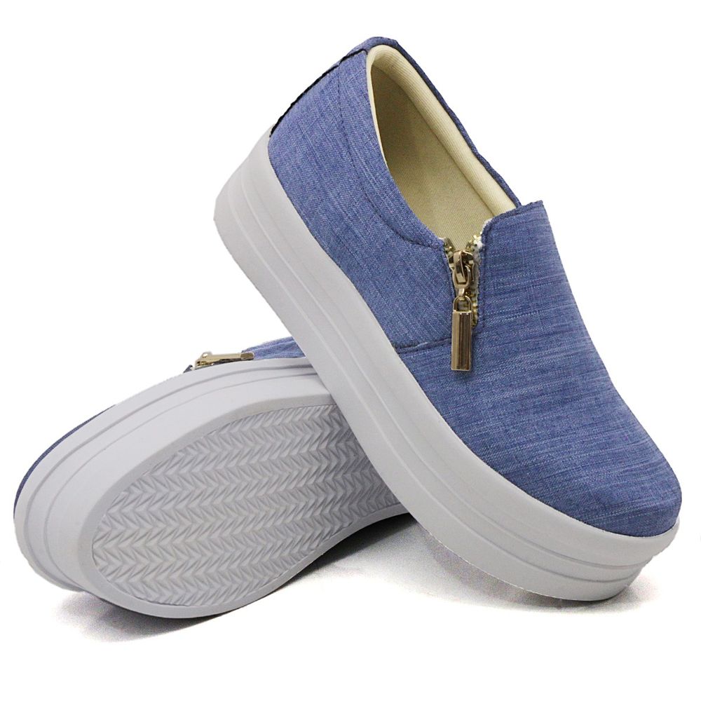 Tênis Slip On Feminino com Zíper Dk Shoes Azul