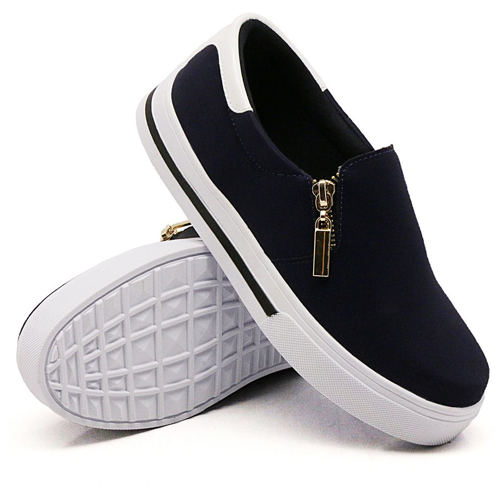 Tênis Slip On Feminino com Ziper Dk Shoes Azul