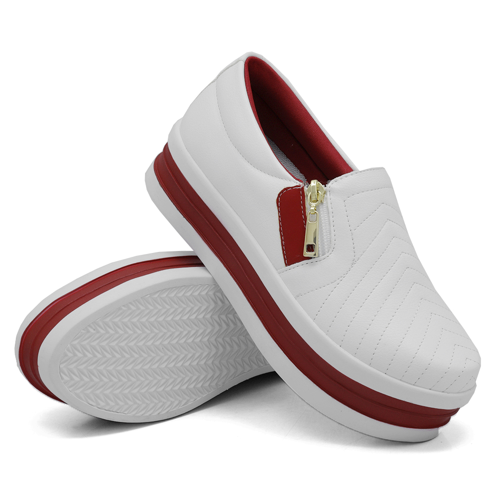 Tênis Slip On Feminino com Ziper Dk Shoes Branco