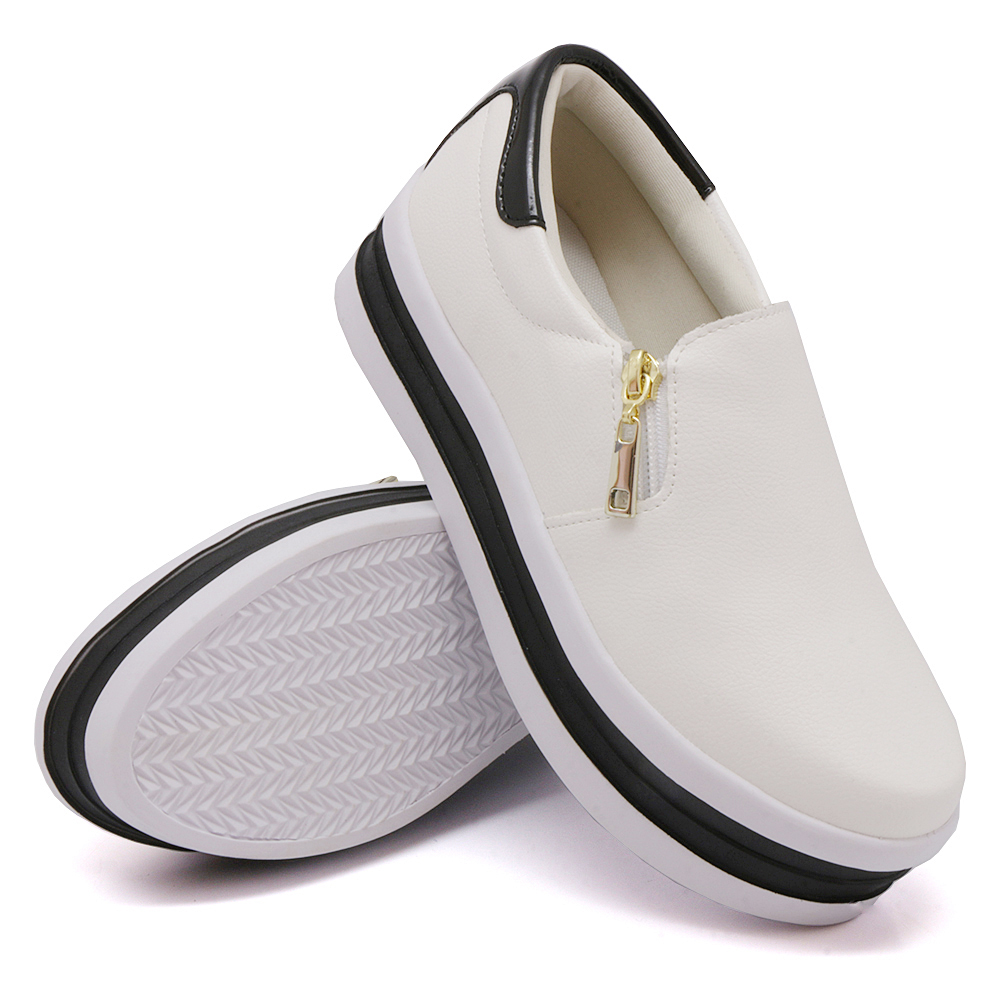 Tênis Slip On Feminino com Zíper Dk Shoes Branco