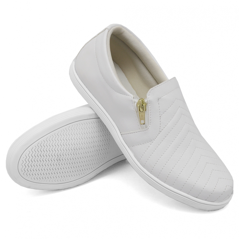 Tênis Slip On Feminino com Zíper Dk Shoes Branco