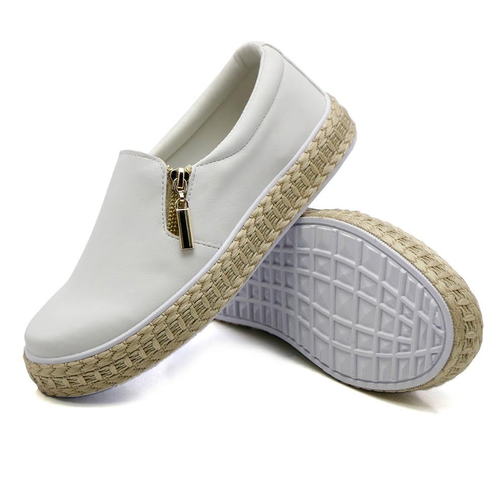 Tênis Slip On Feminino com Zíper Dk Shoes Branco