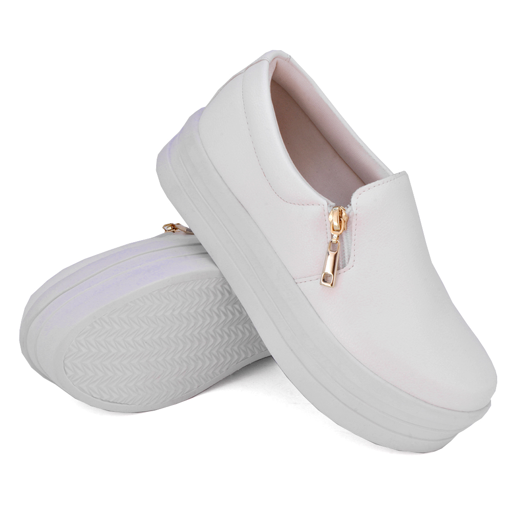 Tênis Slip On Feminino com Zíper Dk Shoes Branco