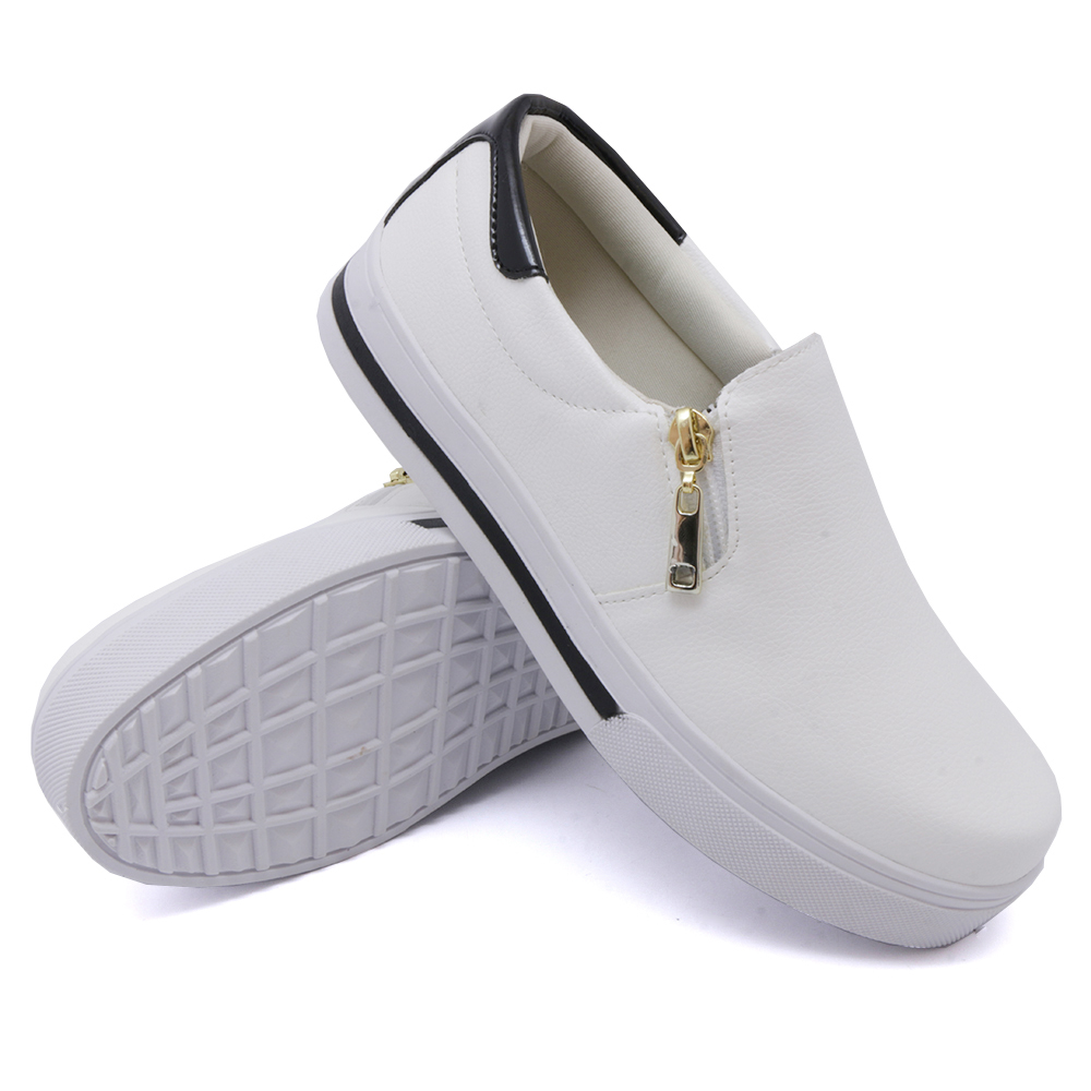 Tênis Slip On Feminino com Ziper Dk Shoes Branco