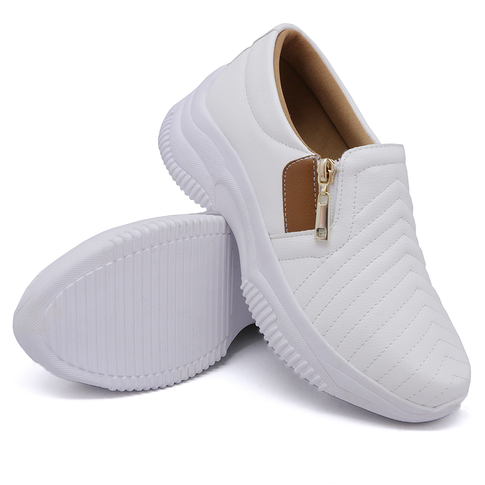 Tênis Slip On Feminino com Zíper Dk Shoes Caramelo