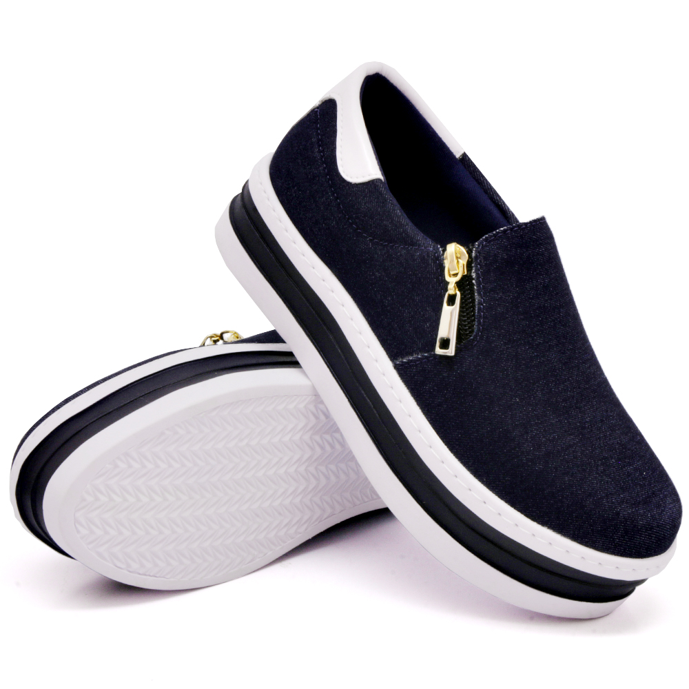 Tênis Slip On Feminino com Zíper Dk Shoes Marinho