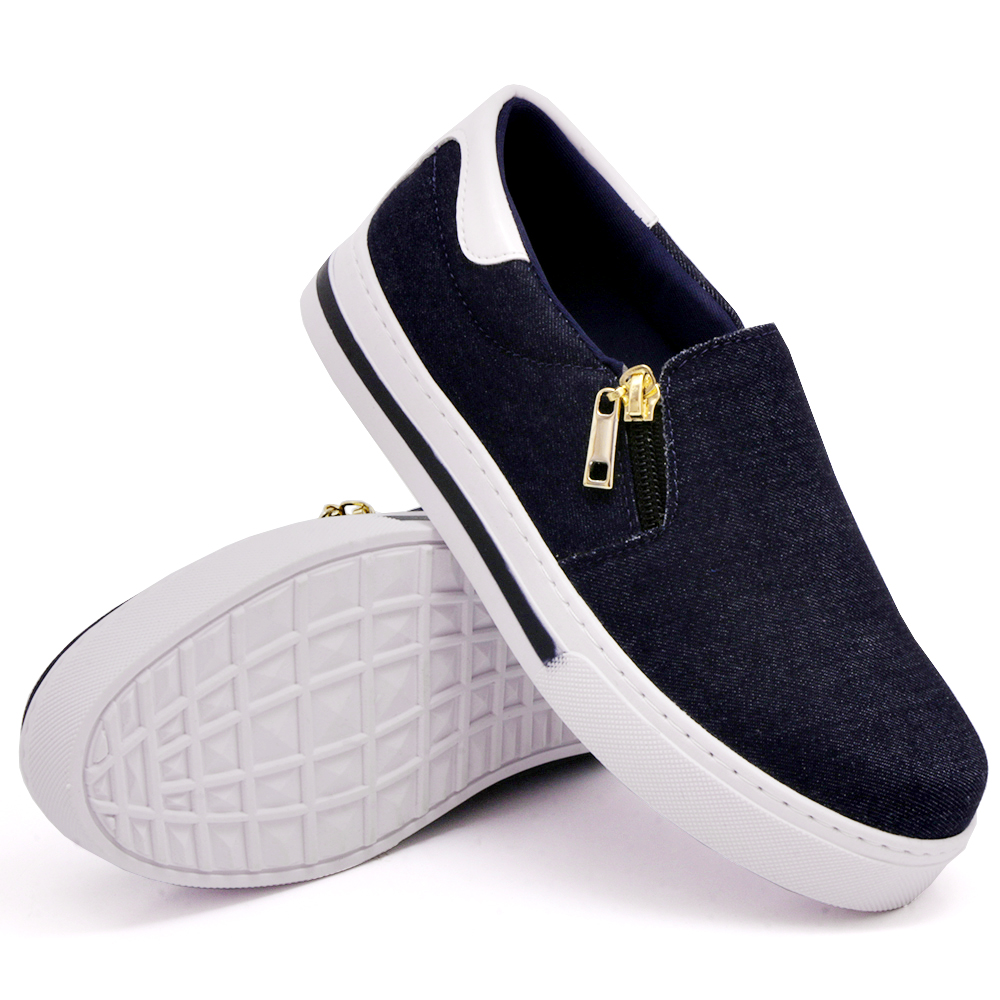 Tênis Slip On Feminino com Ziper Dk Shoes Marinho