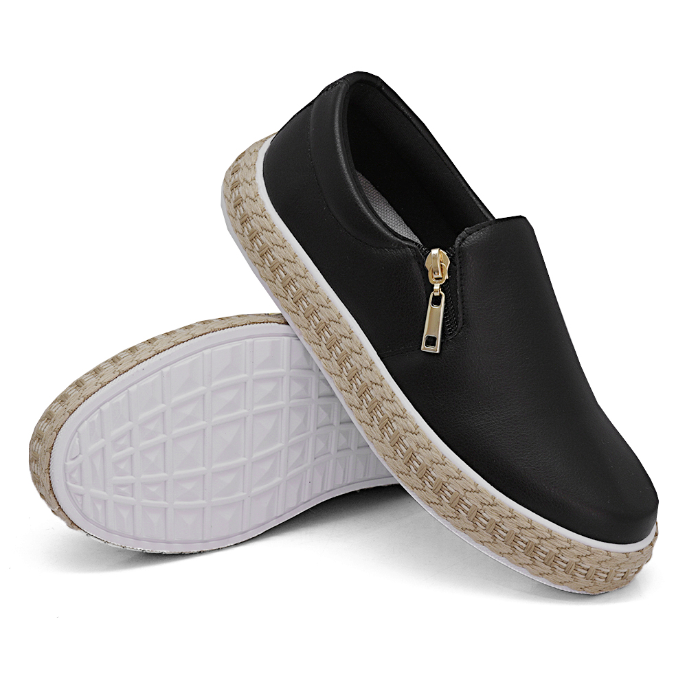 Tênis Slip On Feminino com Zíper Dk Shoes Preto