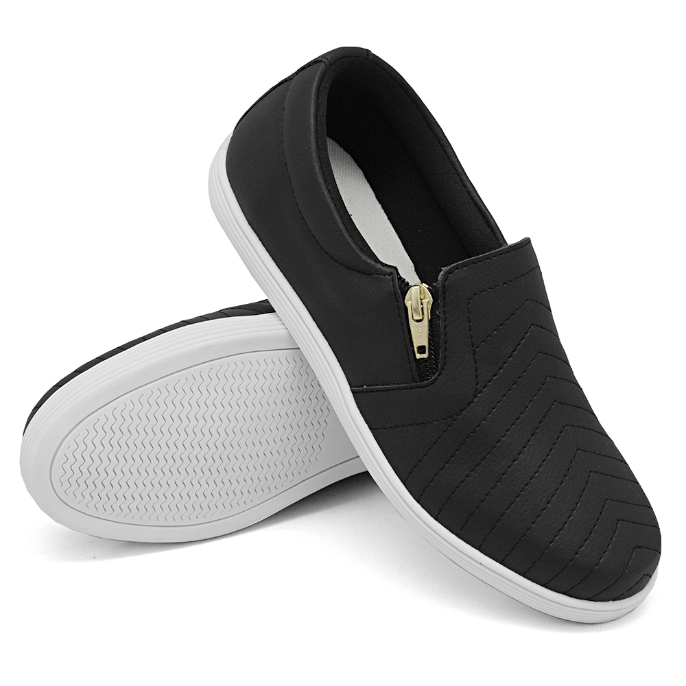 Tênis Slip On Feminino com Zíper Dk Shoes Preto