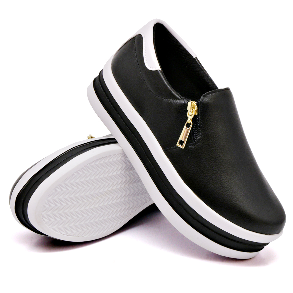 Tênis Slip On Feminino com Zíper Dk Shoes Preto