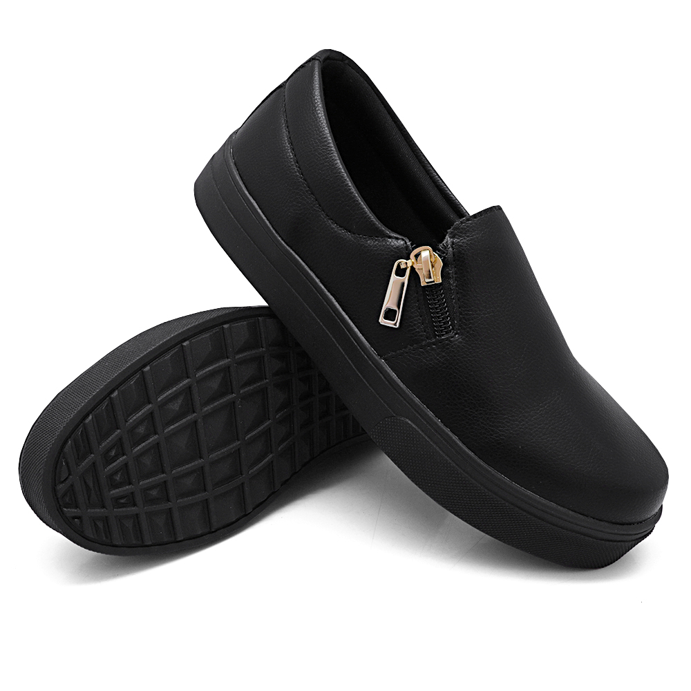 Tênis Slip On Feminino com Ziper Dk Shoes Preto