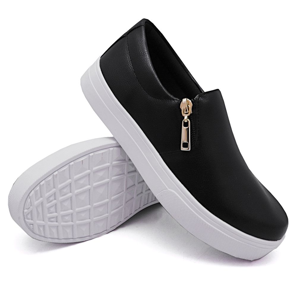 Tênis Slip On Feminino com Ziper Dk Shoes Preto