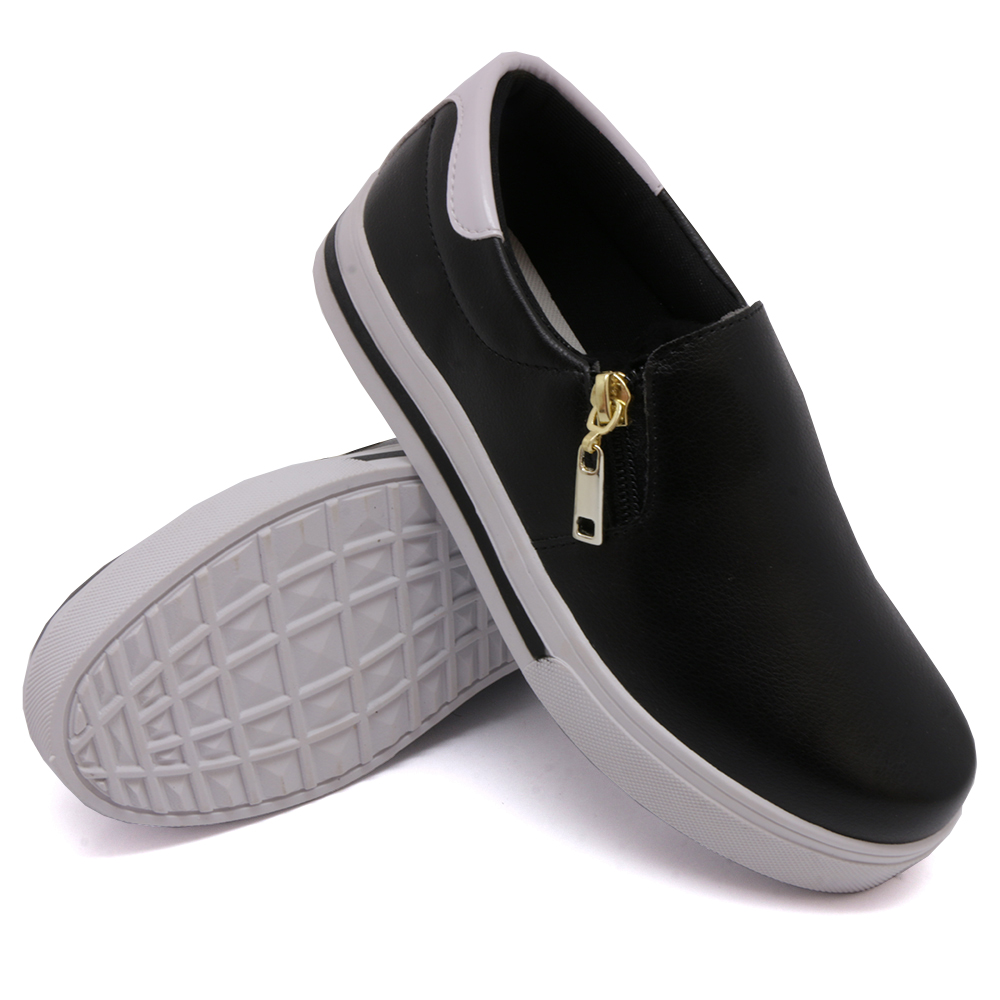 Tênis Slip On Feminino com Ziper Dk Shoes Preto