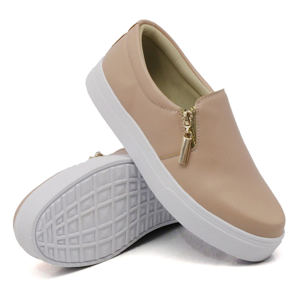 Tênis Slip On Feminino com Ziper Dk Shoes Rosa