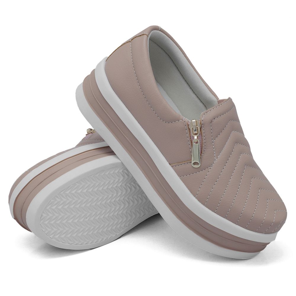 Tênis Slip On Feminino com Ziper Dk Shoes  Rosê