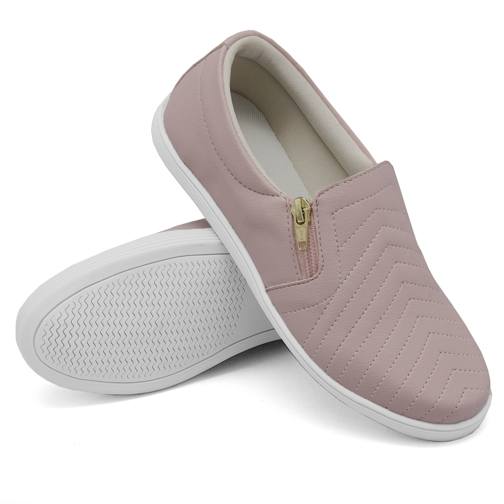 Tênis Slip On Feminino com Zíper Dk Shoes Rosê