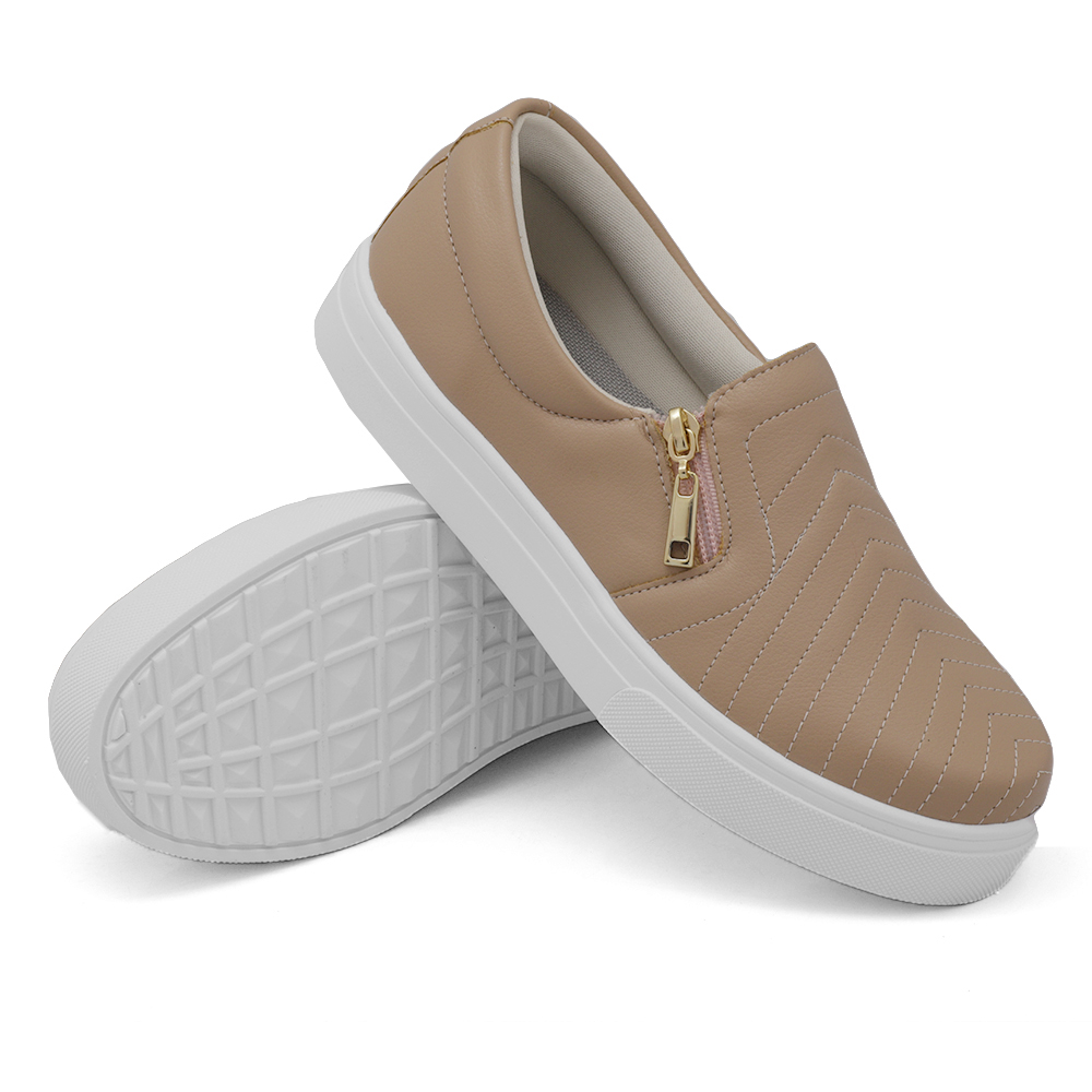 Tênis Slip On Feminino com Ziper Dk Shoes  Rosê