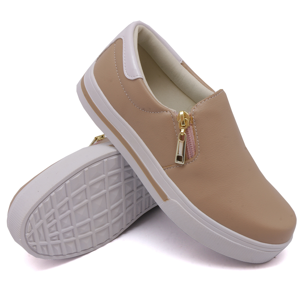 Tênis Slip On Feminino com Ziper Dk Shoes Rosê