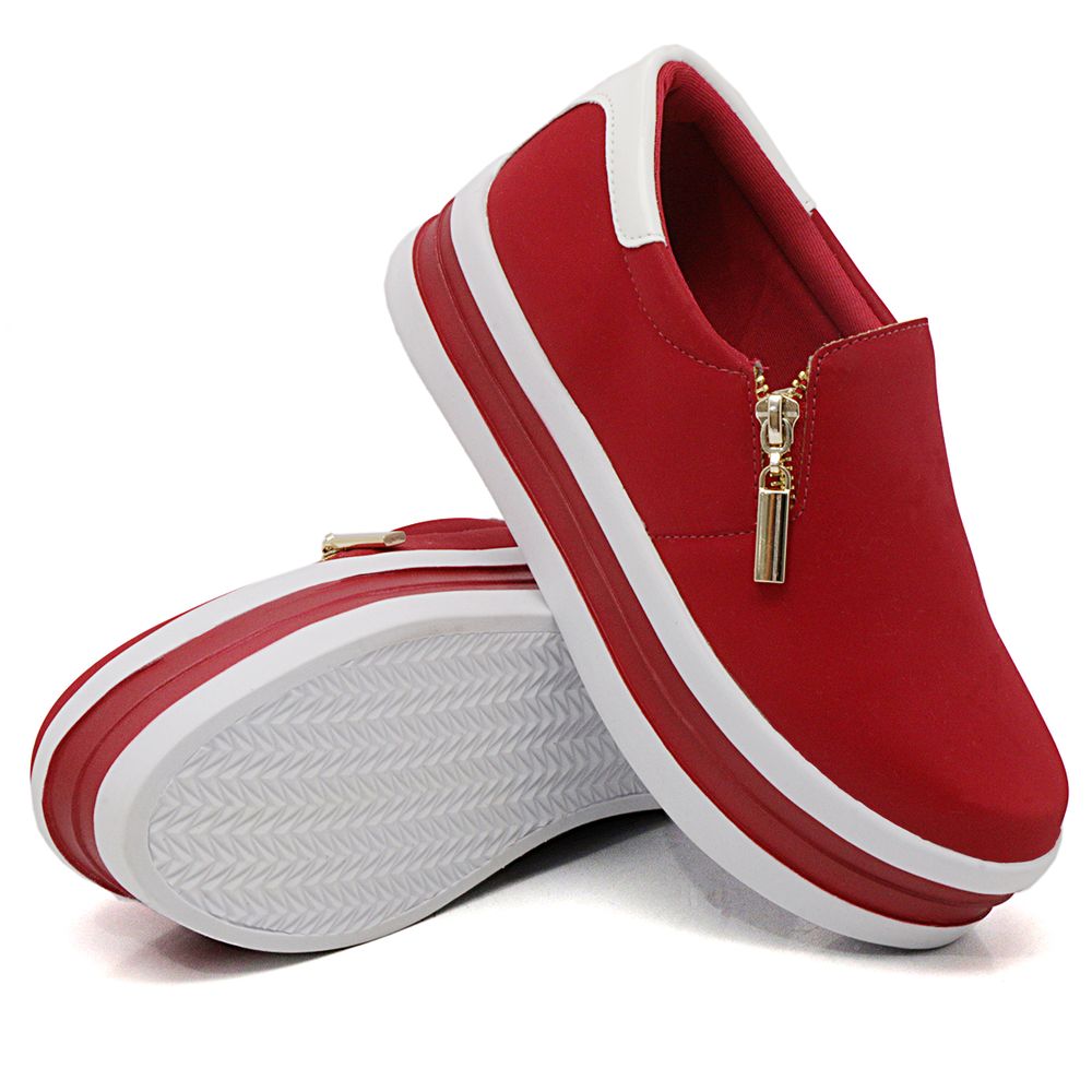 Tênis Slip On Feminino com Zíper Dk Shoes Vermelho