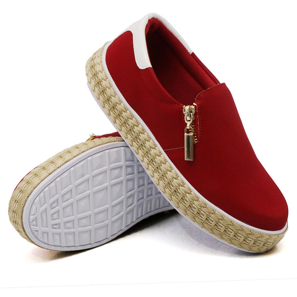 Tênis Slip On Feminino com Zíper Dk Shoes Vermelho