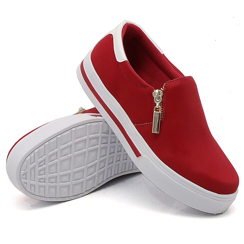 Tênis Slip On Feminino com Ziper Dk Shoes Vermelho