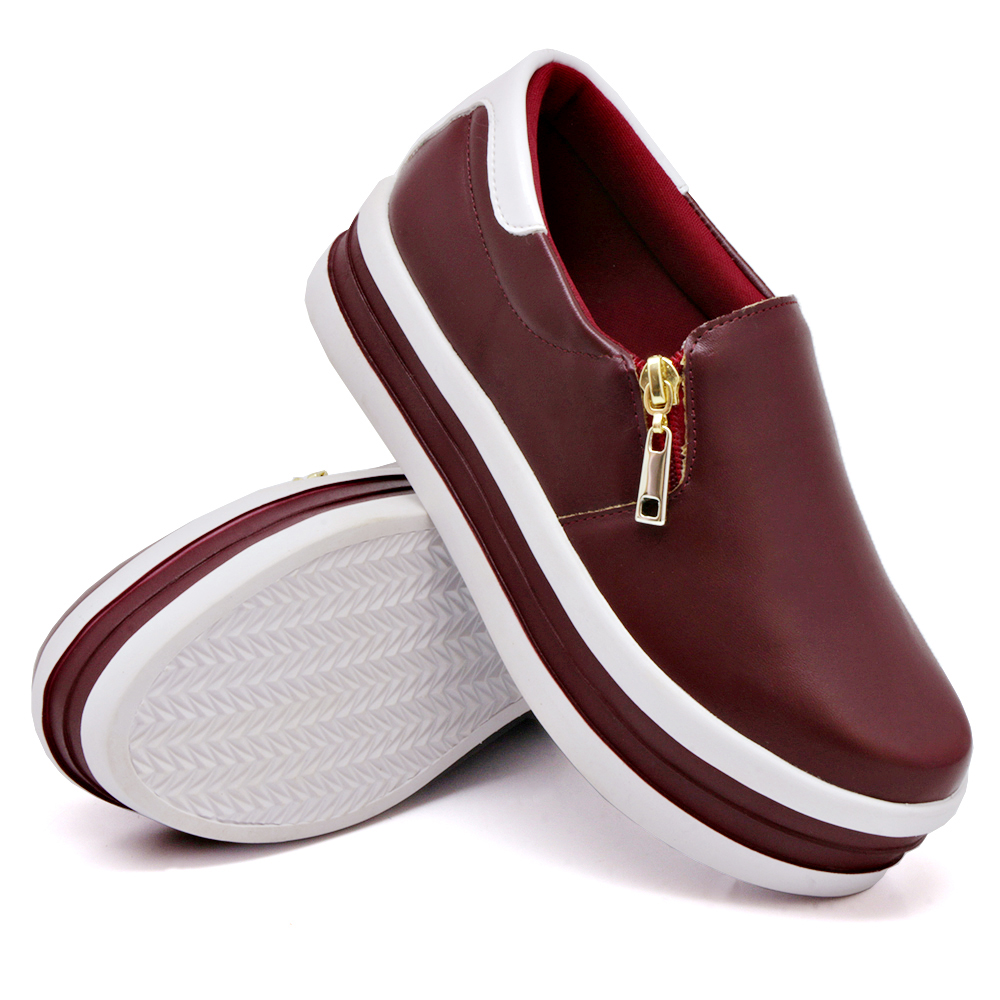 Tênis Slip On Feminino com Zíper Dk Shoes Vinho