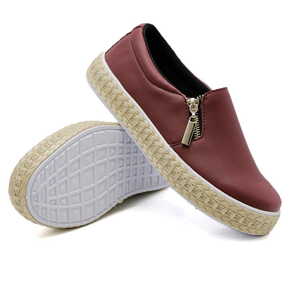 Tênis Slip On Feminino com Zíper Dk Shoes Vinho