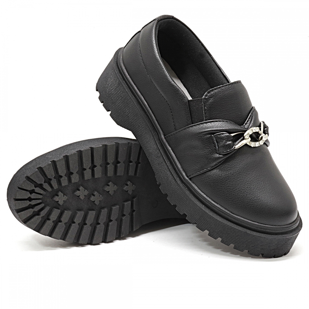 Tênis Slip On Feminino Dk Shoes com Elástico Sola Tratorada Preto