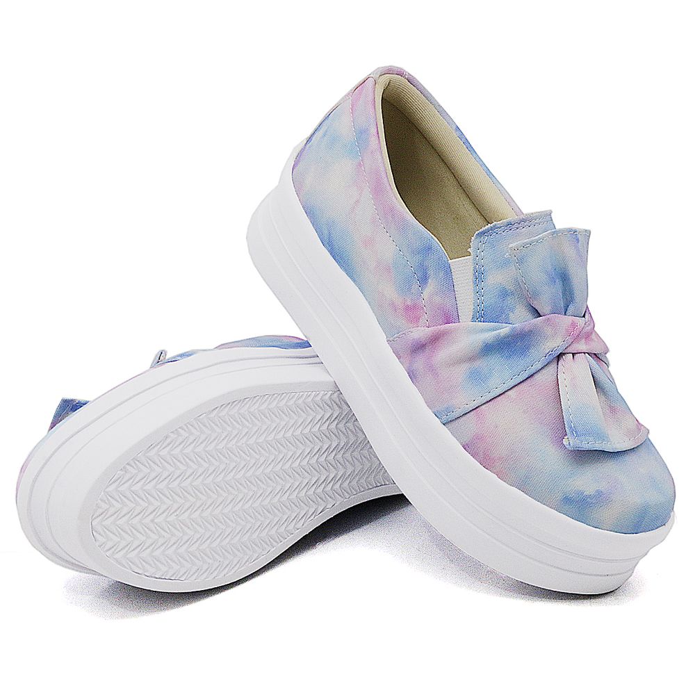 Tênis Slip On Feminino Dk Shoes Laço Frontal Detalhe Listra Multicolorido