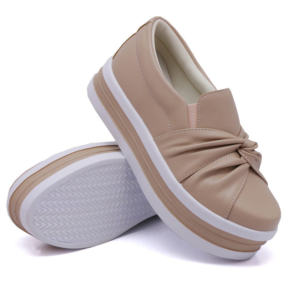 Tênis Slip On Feminino Dk Shoes Nó Frontal com Detalhe em Listra Rosê