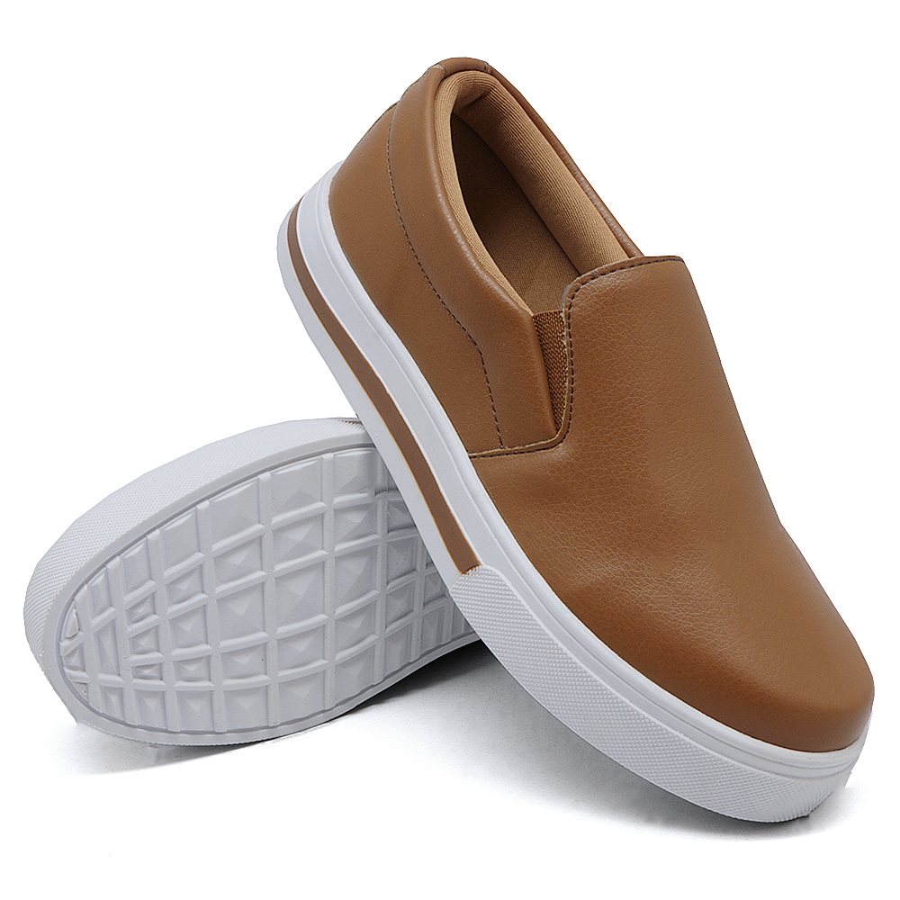 Tênis Slip On Feminino Liso com Elastico Dk Shoes Caramelo