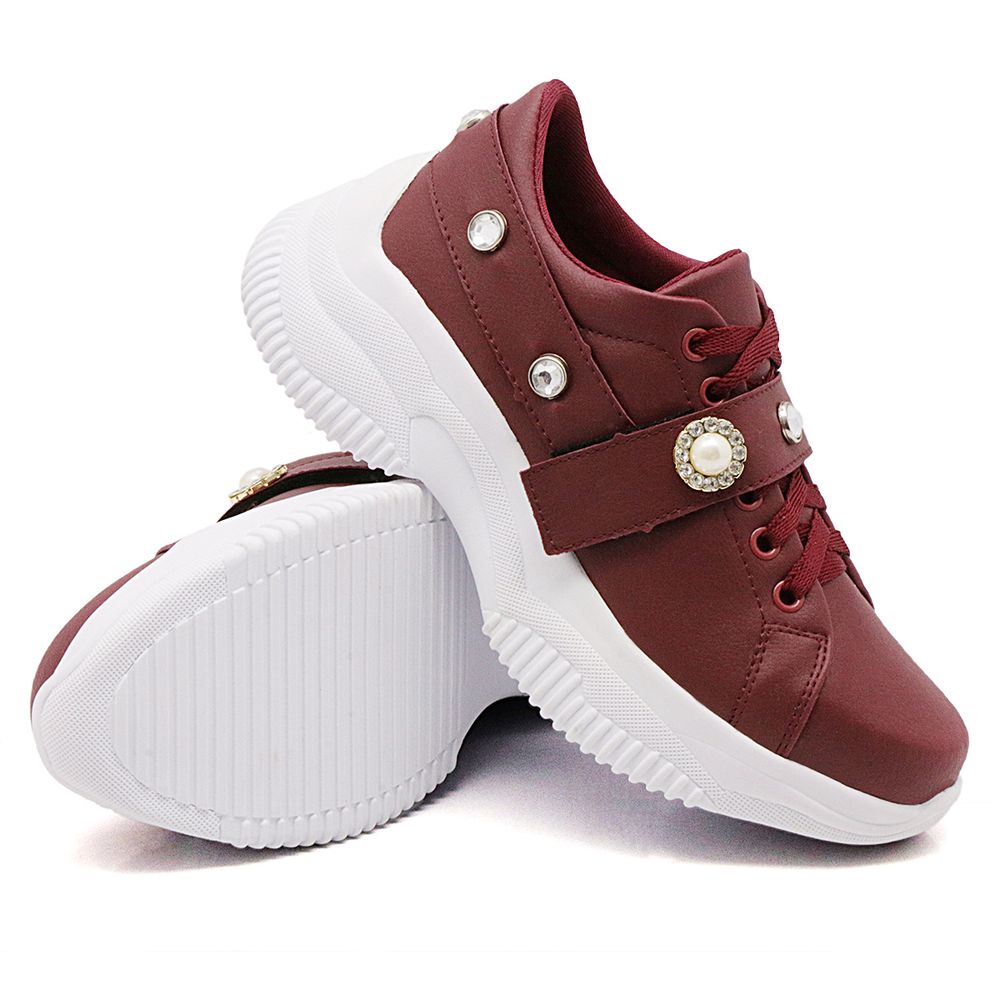 Tênis Sneaker Chunky Feminino com Pedraria Dk Shoes Bordô