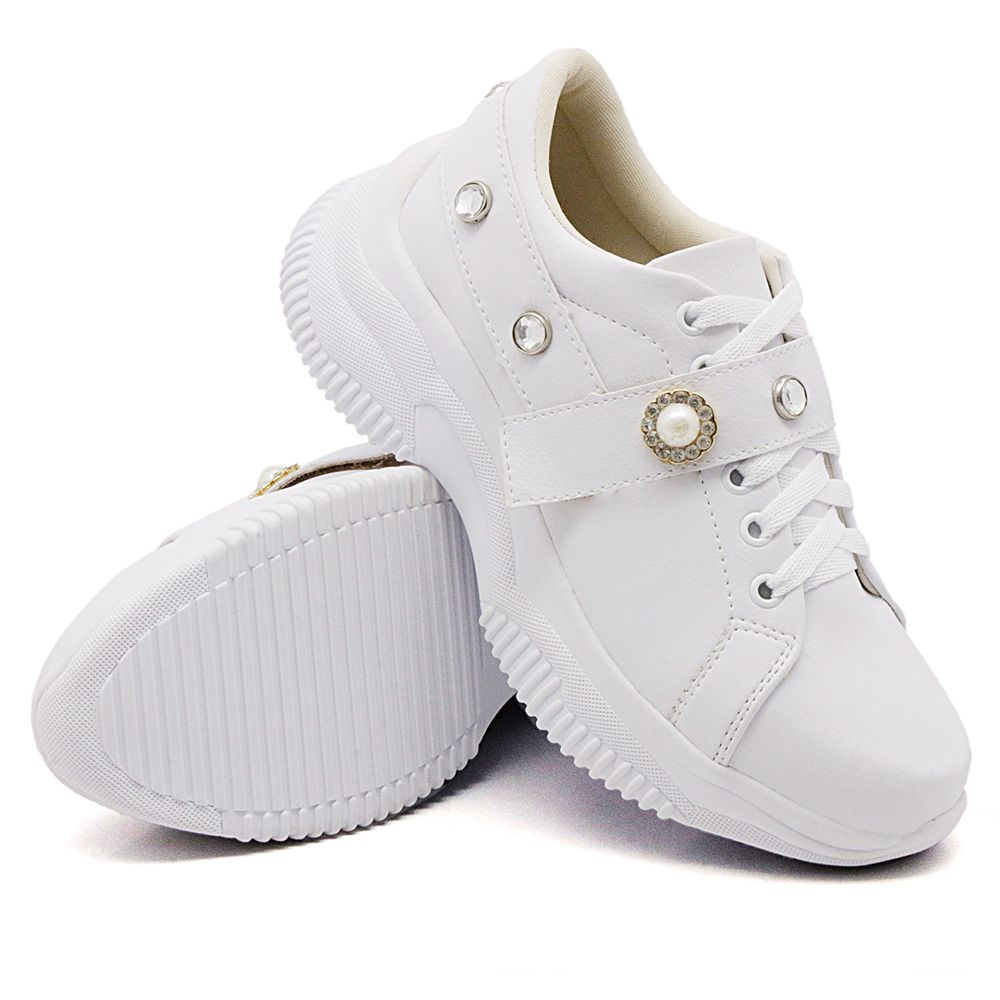 Tênis Sneaker Chunky Feminino com Pedraria Dk Shoes Branco