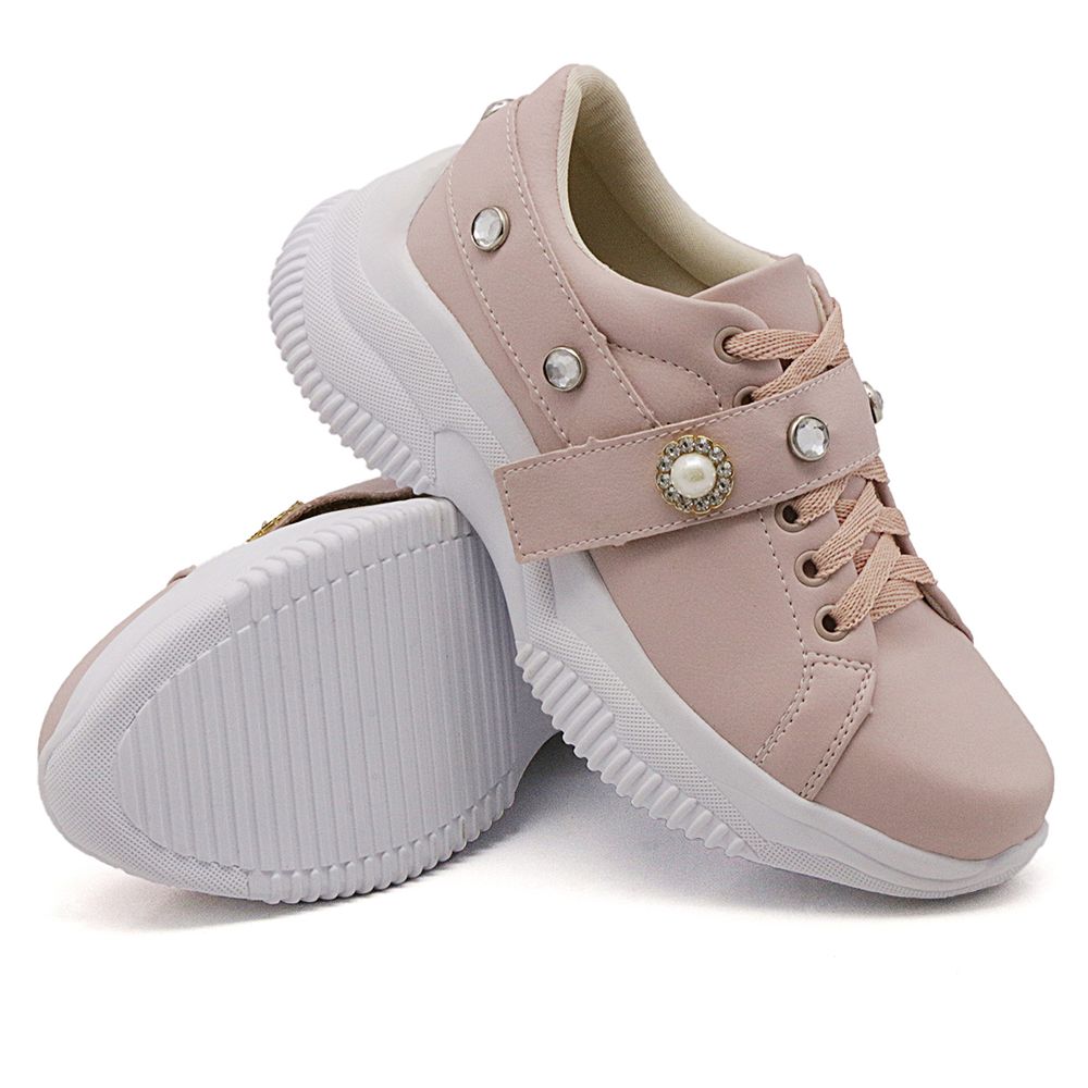 Tênis Sneaker Chunky Feminino com Pedraria Dk Shoes Rosê