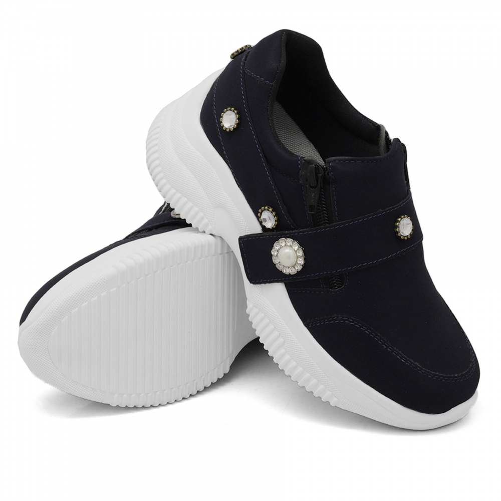 Tênis Sneaker Chunky Feminino Dk shoes com Ziper e Pedraria Marinho