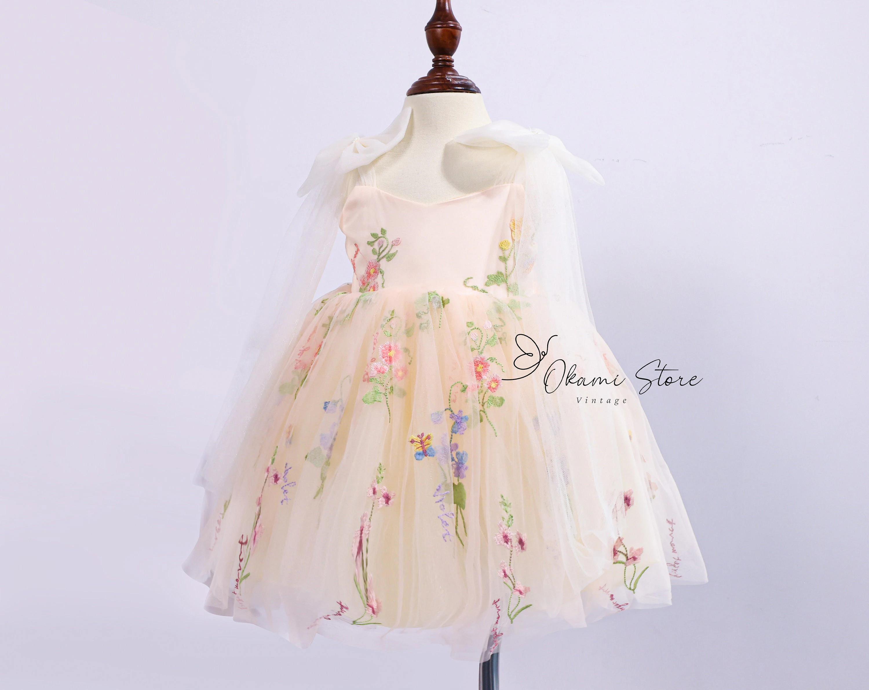 Blush pink 4 layers Flower Girl Dress Tutu Flower Party Dress, Enchanted Rose Fairy Floral Embroidery Dress, Tulle Dress, First Birthday